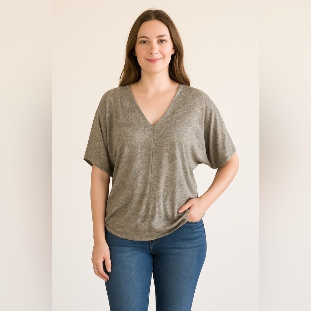 White House Black Market Metallic Gold Silver Everyday Dolman Blouse Boxy XS